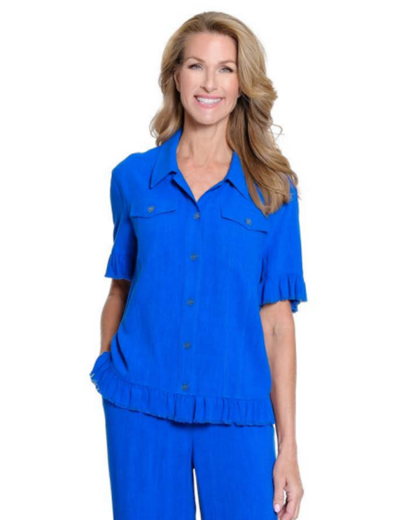 MULTIPLES M25705JM RUFFLE S/S 2 PKT RUFFLE HEM JCKT