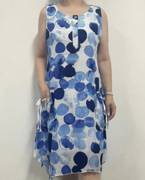 CREATION G504 GAUZE DRESS BLUE/WHITE