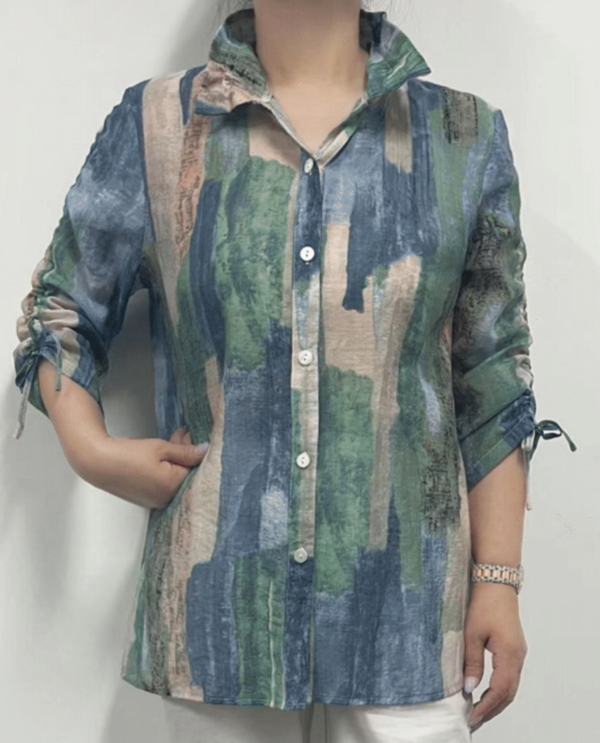 CREATION AM304 WIRE COLLAR DRAWSTRING TOP BLUE/GREEN