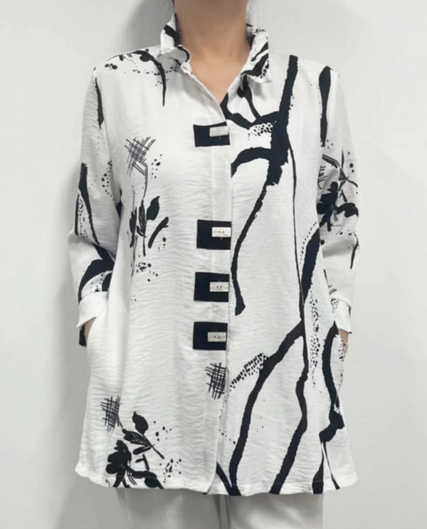 CREATION AM378 FLORAL WIRE COLLAR TOP WHITE/BLACK