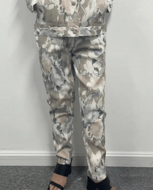 PRINT DRAWSTRING PANT GRAY/TAUPE