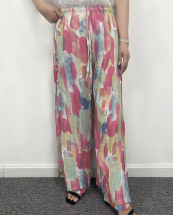 CREATION G507 FULL LENGTH GAUZE PANT PINK MULTI