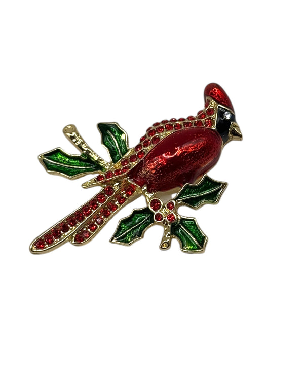 KT-12182346 WINTER CARIDNAL W/ CRYSTALS PIN