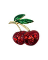 UB-974 CHERRIES BROOCH W/ CRYSTALS