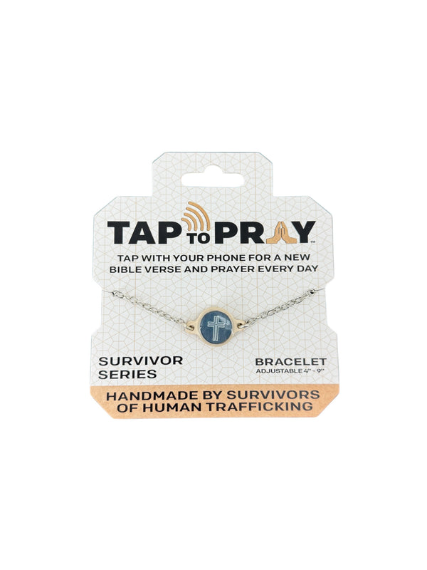 TAP TO PRAY SILVER BRACELET 100-485 SILVER SLATE CROSS