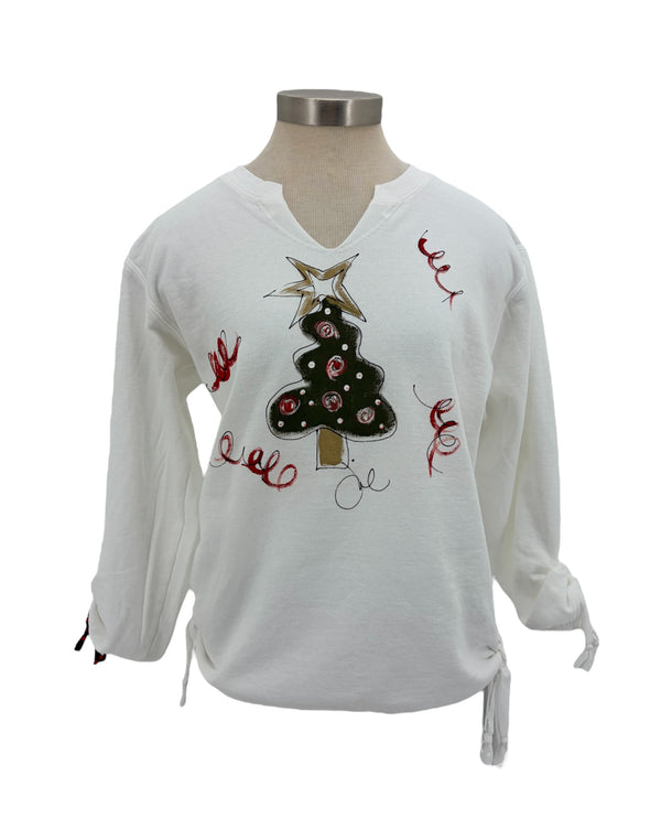 KUNKY'S WHITE PEPPERMINT TREE TIE PULLOVER
