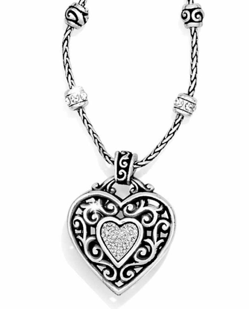 Silver Brighton J44242 Reno Heart Necklace with etched swirls design and beading
