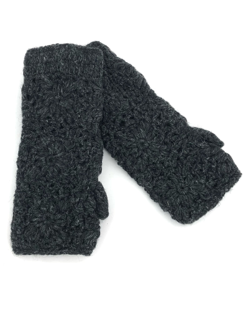 Wool Crochet Handwarmer H180 Charcoal & Grey