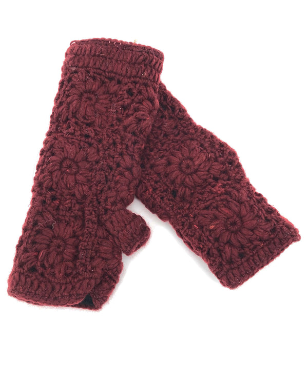 Wool Crochet Handwarmer H180 Burgundy
