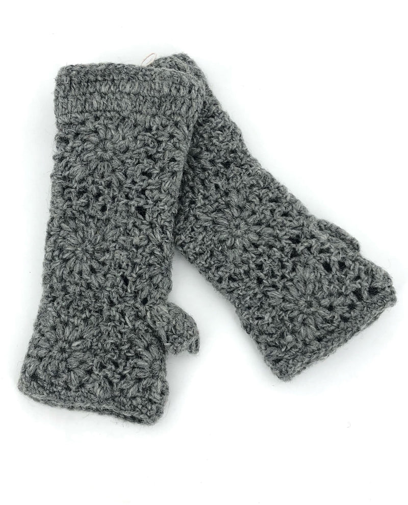 Wool Crochet Handwarmer H180 Light Grey