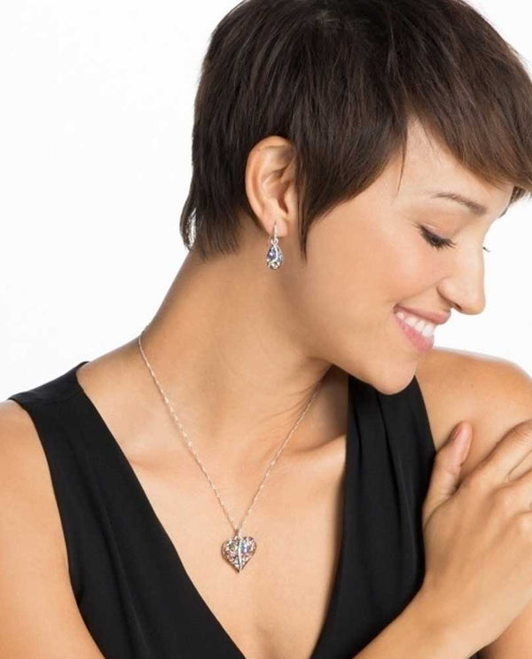 Model with Silver Multi Brighton JL3203 Trust Your Journey Necklace rainbow Swarovski in a heart 