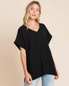 COTTON BLEU 13550W USA DOT V-NECK SHORT SLEEVE TOP BLACK