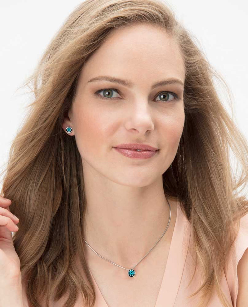 Model with Zircon Brighton JL626C Twinkle Necklace with sparkling turquoise Swarovski crystal