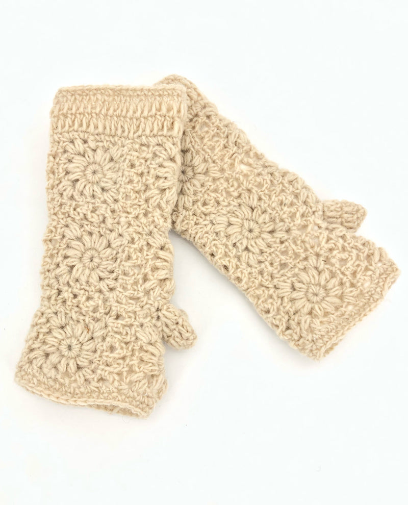 Wool Crochet Handwarmer H180 Oatmeal