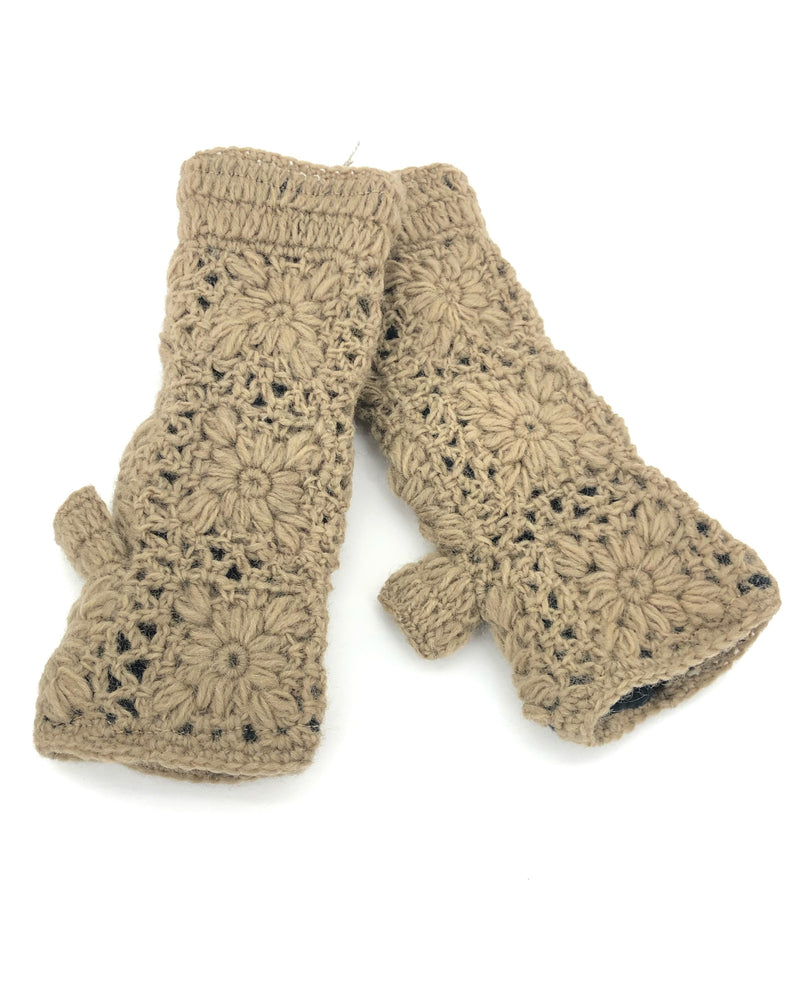 Wool Crochet Handwarmer H180 Tan