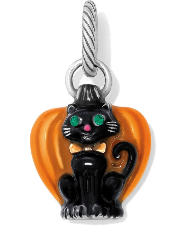 Brighton JC3413 Spooky Cat Charm black cat Halloween charm with a pumpkin