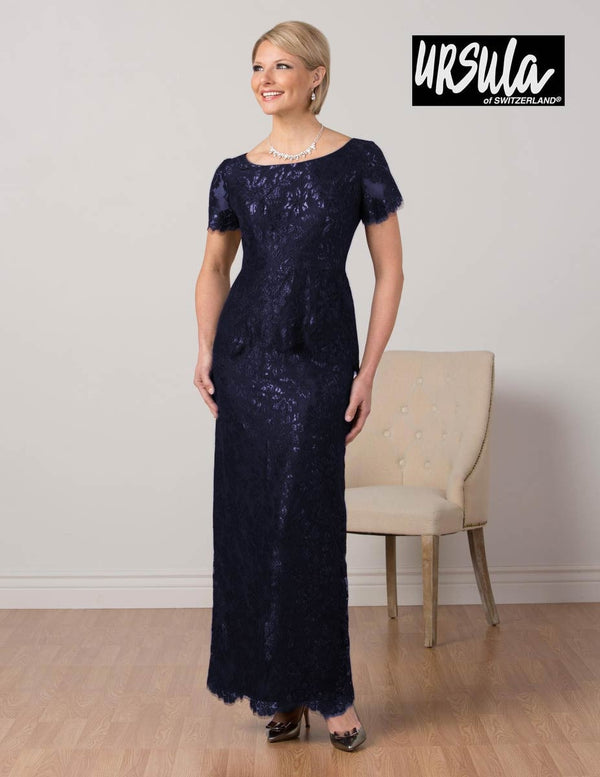 Midnight Ursula 63291 Womens Short Sleeve Lace Gown