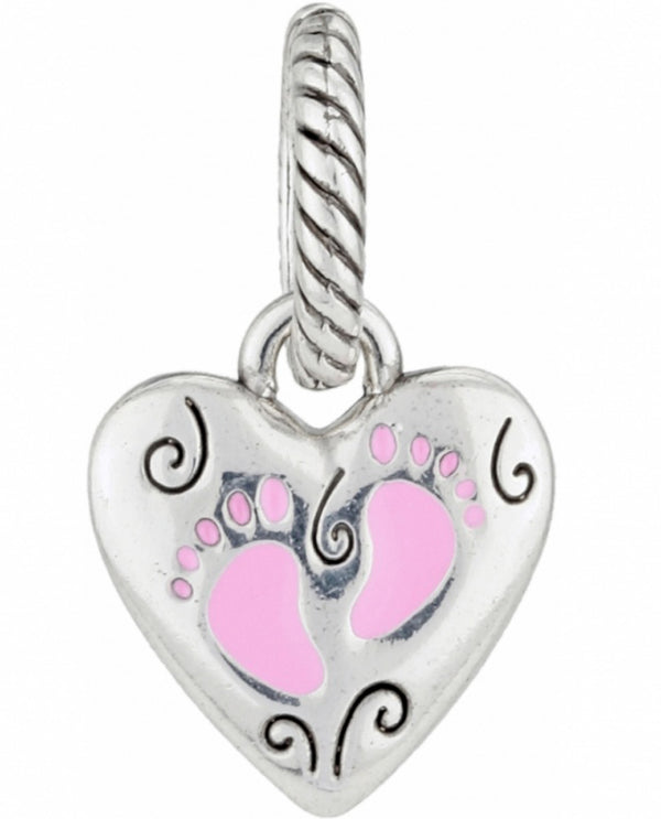 Brighton J9263A ABC Baby Charm heart shaped baby girl charm with pink footprints