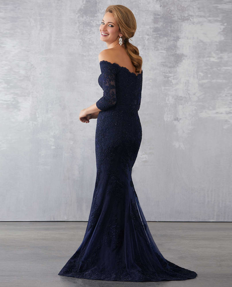 Mori Lee MGNY 71731 Off Shoulder Gown Navy