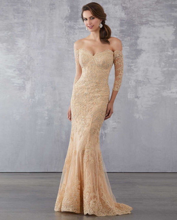 Mori Lee MGNY 71731 Off Shoulder Gown Champagne 