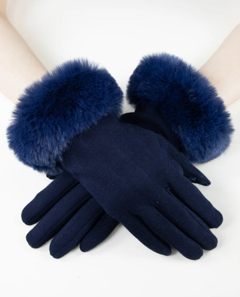 Faux Fur Cuff Tech Gloves GL12270 Navy