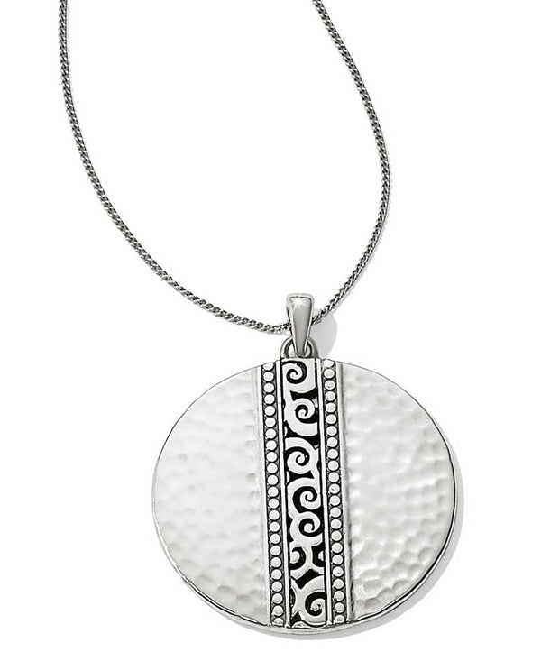 Silver Brighton JL8820 Mingle Disc Necklace has a stripe of the mingle motif on a round pendant 
