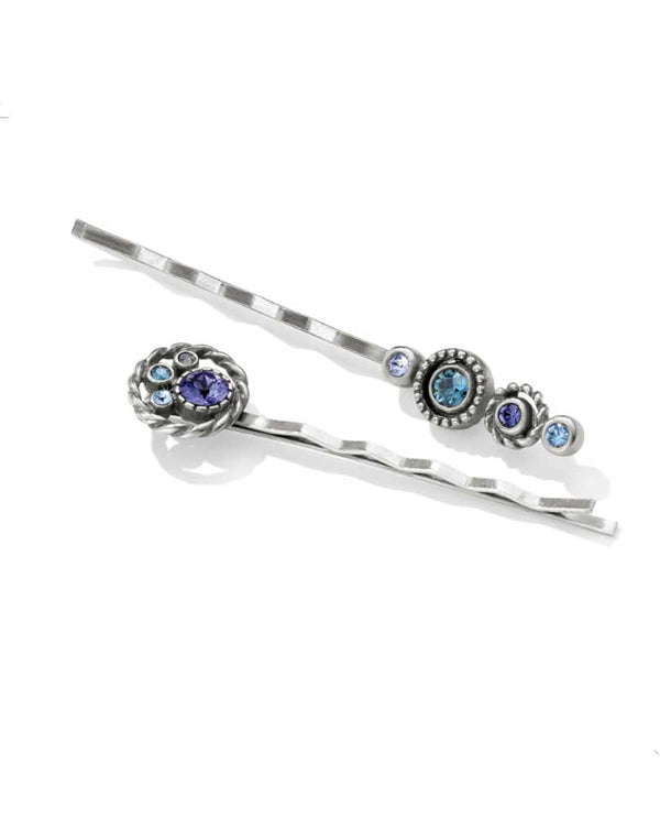 Brighton J82183 Halo Bobby Pin Set in Silver-tanzanite are bobby pins featuring twilight Swarovski crystals