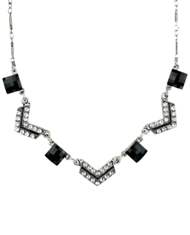 Anne Koplik N3117BLK Checkerboard Necklace boho-chic necklace with Swarovski crystals