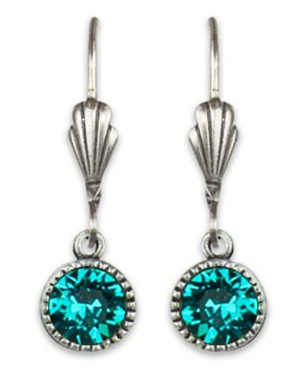 Anne Koplik ES03BLZ Simple Drop Earrings with teal Swarovski crystals made in the USA