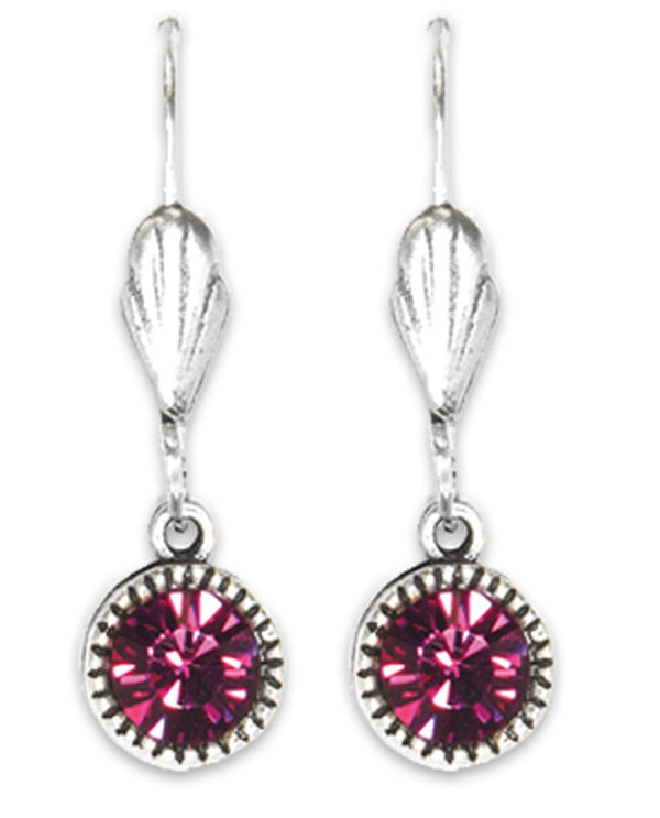 Anne Koplik ES03FUS Simple Drop Earrings with hot pink Swarovski crystals made in the USA