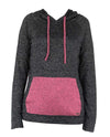 Hello Mello HMCTH Heathered Hood Top in black with a kangaroo pocket and drawstring hood is great loungewear