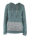 Hello Mello HMCTH Heathered Hood Top in mint with a kangaroo pocket and drawstring hood is great loungewear