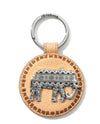 Brighton Africa Ellie Leather Key Fob E17944 with silver tribal print elephant on tan leather
