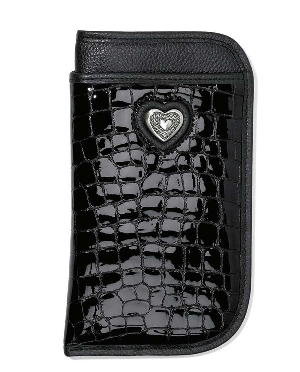 Black Brighton E52833 Bellissimo Heart Double Eyeglass Case with shiny leather and silver heart