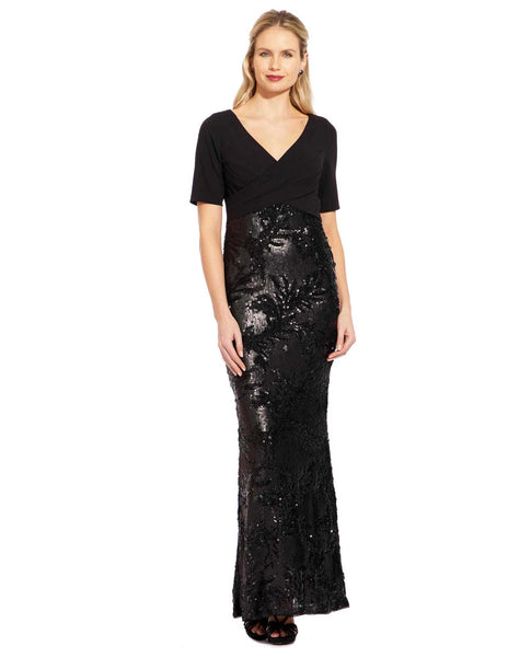 Floral Sequin Adrianna Papell Column Dress - The Clothing Cove Floral Sequin Adrianna Papell Column Dress - The Clothing Cove