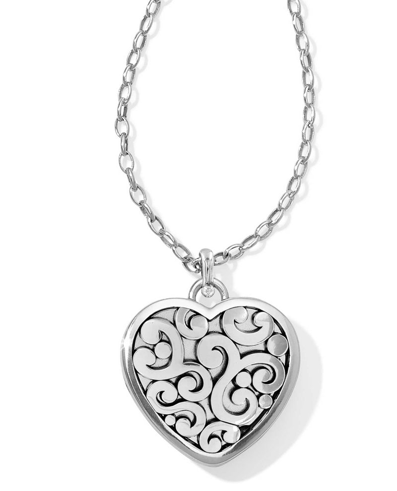 Silver Brighton JL9840 Contempo Convertible Locket Necklace with engraved heart swirled design