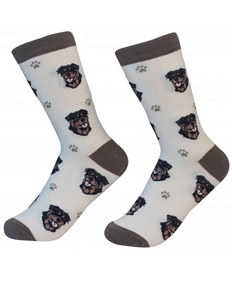 800-33 Rottweiler Dog Socks white cotton socks with Rottweiler faces printed on them 