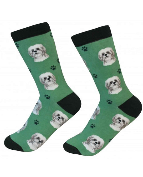 800-87 Tan Shih Tzu Dog Socks green cotton socks for women with Shih Tzu faces printed