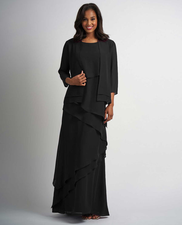 M210001 black Jade Jasmine Layered Chiffon Dress two piece mother of the bride set 