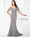 118967 Pewter Montage Crepe with Lace Bodice Gown plus size mother of the bride gown