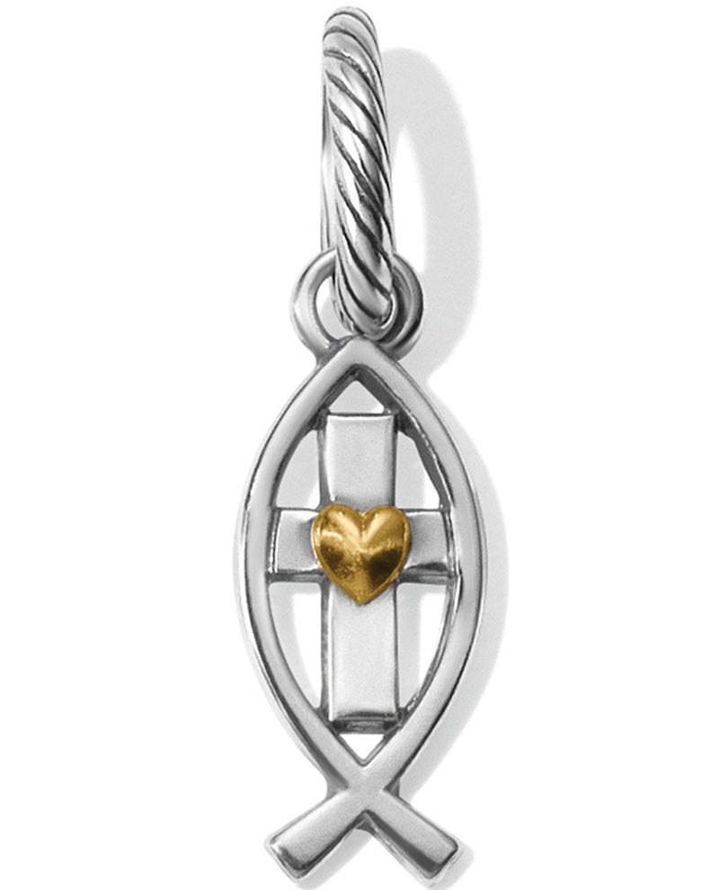 Brighton JC3980 Ichthus Cross Charm silver cross charm with small golden heart
