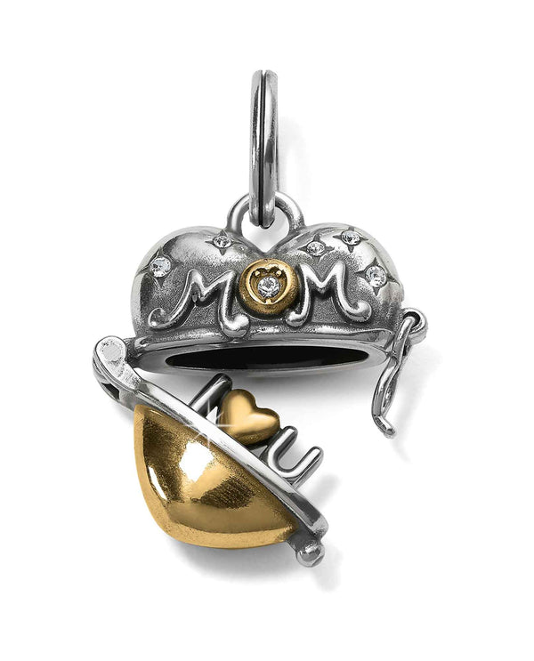 Brighton JC4882 Mother's Love Charm silver and gold heart charm that says mom