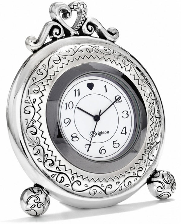 Brighton 01660 Memphis Etched Clock silver clock for the home topped with a heart