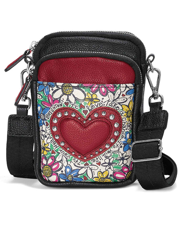 Brighton H1522M Scribble Garden Mini Utility Bag leather mini crossbody bag with a red heart