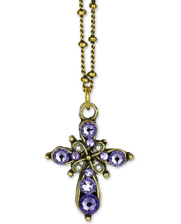 Anne Koplick NK4810 Small Stone Cross Necklace with purple Swarovski crystals