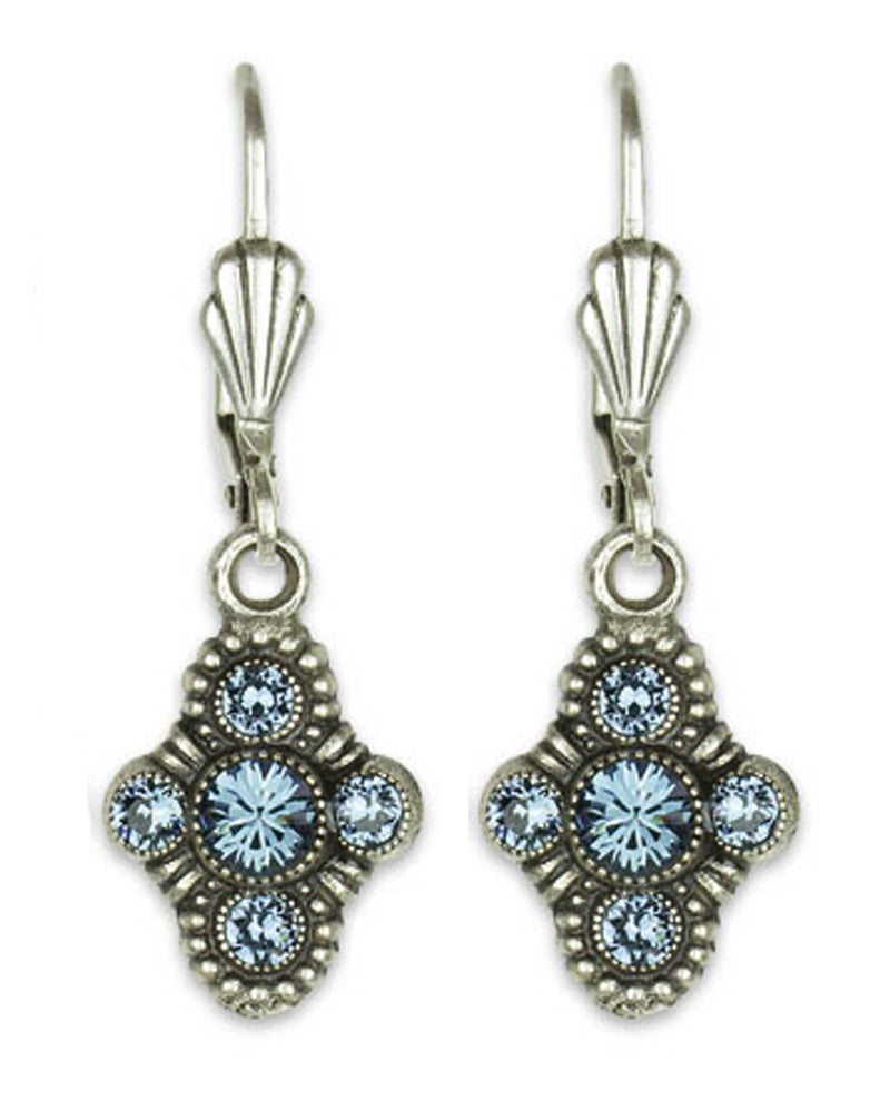 Anne Koplick ES07 Fila Earrings with French Wire denim blue Swarovski cross earrings