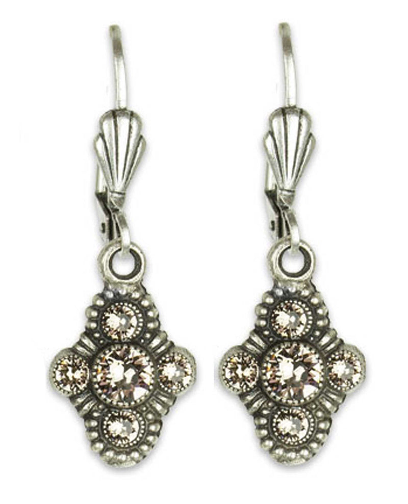 Anne Koplick ES07 Fila Earrings with French Wire grey Swarovski cross earrings