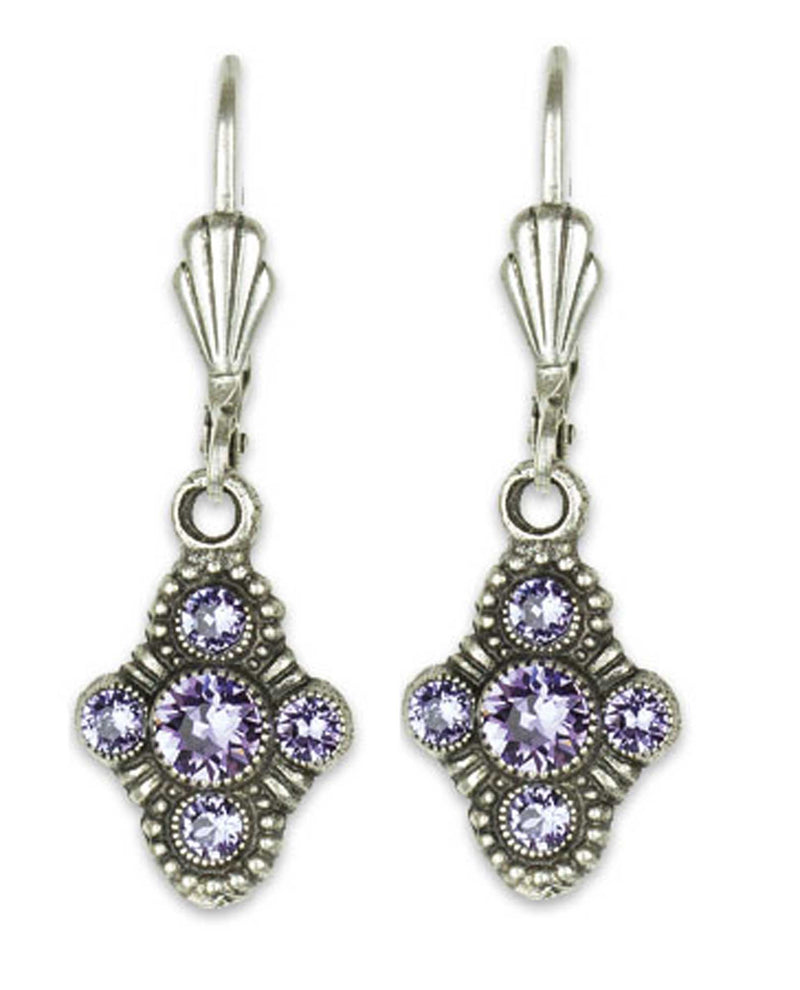 Anne Koplick ES07 Fila Earrings with French Wire purple Swarovski cross earrings