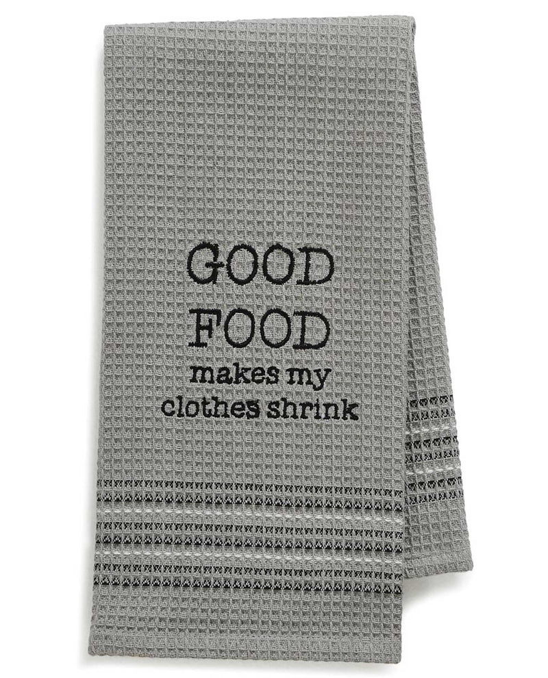 Mona B 187 Good Food Dishtowel grey waffle weave cotton dish towel with funny saying