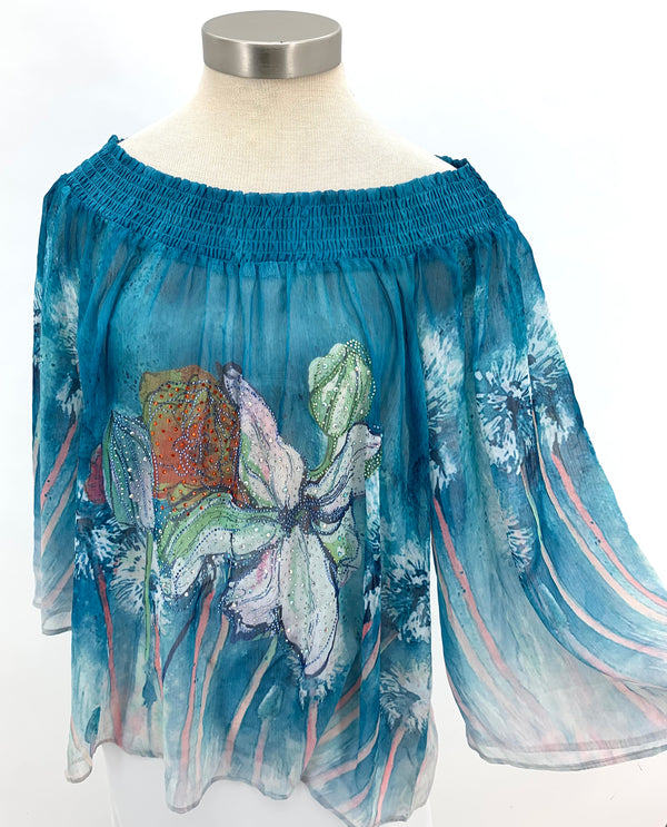 RADZOLI 19135 BLING PEASANT TOP teal